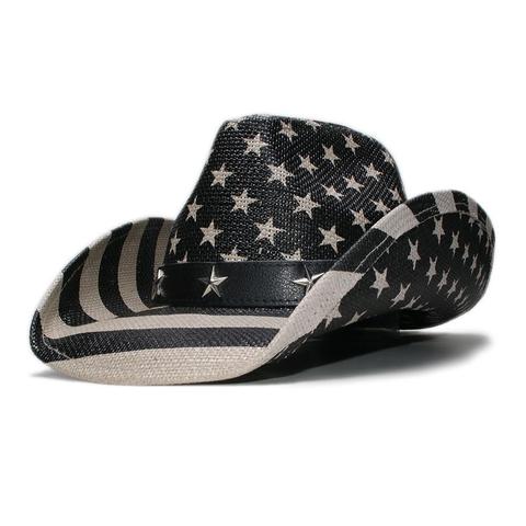 USA Flag Star Acrylic Straw Cowgirl Hat (2 Colors Available)