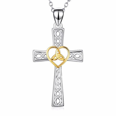 Silver & Gold Infinity Heart Cross Knot Necklace