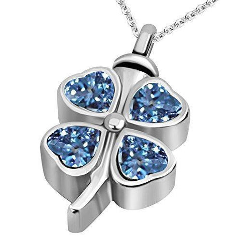 Four Leaf Clover Colored Cubic Zirconia Stainless Steel Urn Necklace