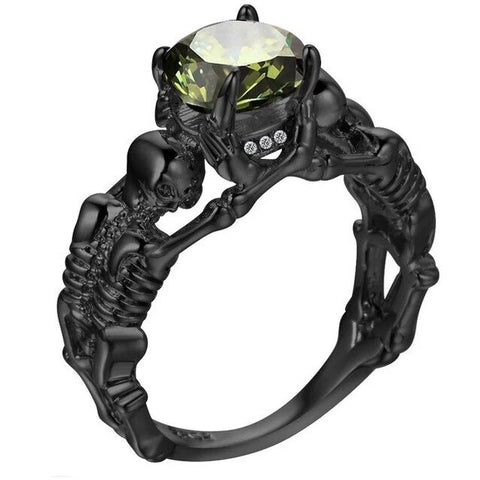 Round-Cut Colored Zirconia Skeleton Offering Goth Ring