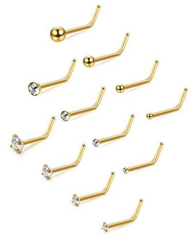 20G 12 Pcs Stainless Steel Nose Rings Studs for Women Girls Piercing