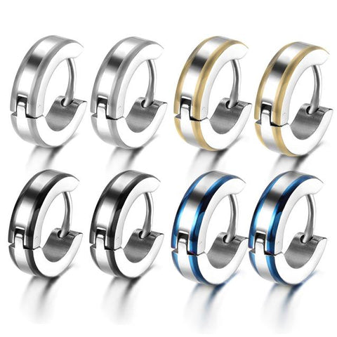 8PC Dual Tone Stainless Steel Huggie Earring Set For Men