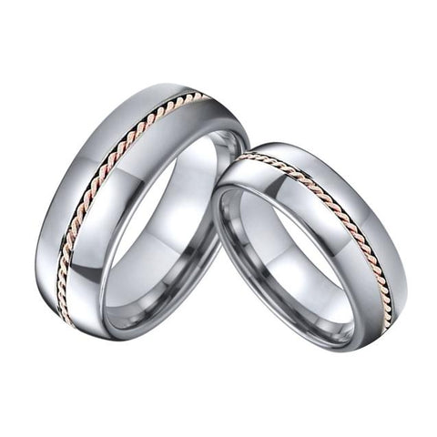 Silver & Rose Gold Rope Inlaid Tungsten Wedding Ring Set