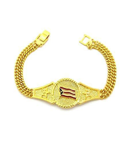 Gold-Plated Puerto Rico Belt Buckle Double Row Link Bracelet