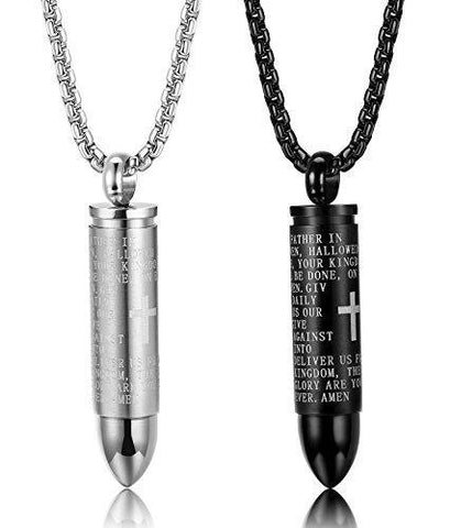 2pc Set Bullet Lord's Prayer Urn 316L Stainless Steel Necklace