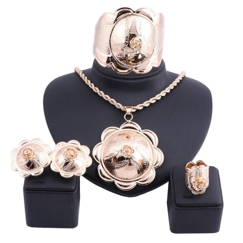 4PC 2D Floral Gold-Plated Steel Statement Jewelry Set