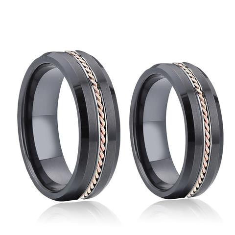 Ceramic Black Ring Twisted Rose Gold Metal Inlay Wedding Ring