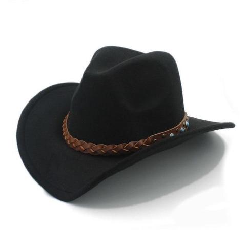 Interlaced Turquoise Stud Leather Belt Wool Cowgirl Hat (9 Colors Available)