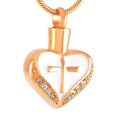 Memorabilia Plated Steel Heart Cross Urn Necklace 