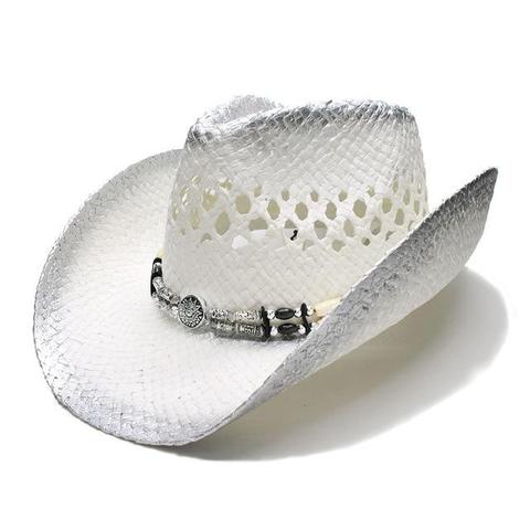 Beaded Star Sprayed White Straw Cowgirl Hat (2 Available Colors)