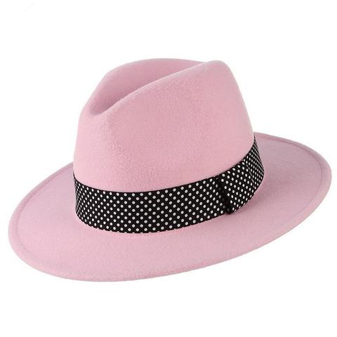 Pink Black & White Polka Dot Hatband Fedora Hat