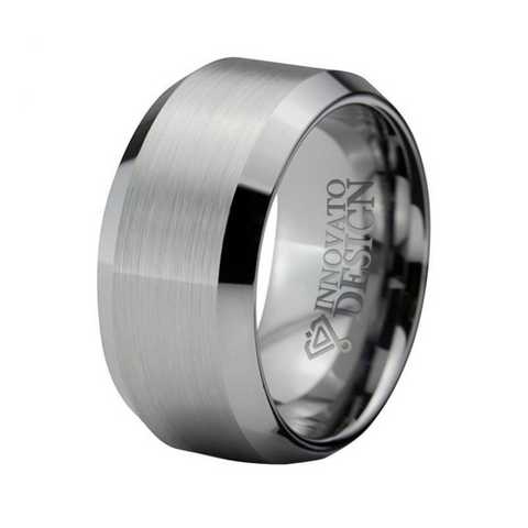 10mm Silver Tone Brushed Tungsten Carbide Ring
