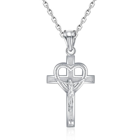 Sterling Silver Heart Crucifix Necklace