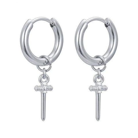 Stainless Hoop Cross Drop Stainless Earring