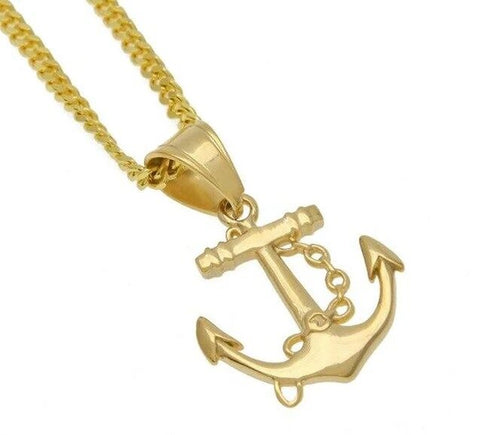 24-Inch Gold Plated Stainless Anchor Necklace