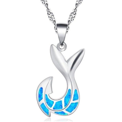 Silver-Plated Colored Mermaid Tail Fishhook Necklace 