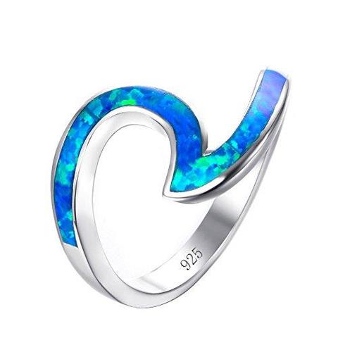 Sterling Silver Blue Opal Wave Thumb Ring