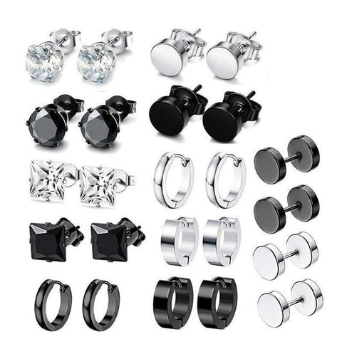 Assorted Stainless Steel Stud Huggie Earring Set 