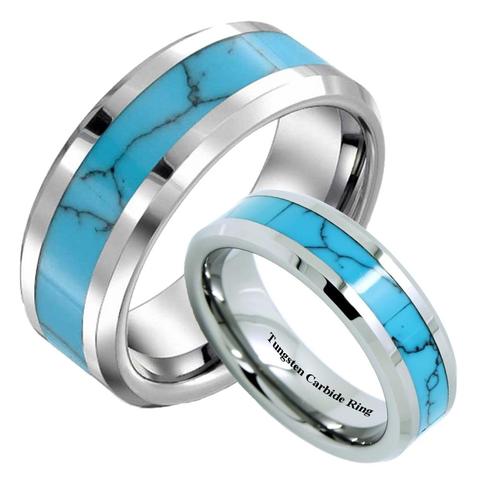 Matching Turquoise Inlay Tungsten Wedding Rings