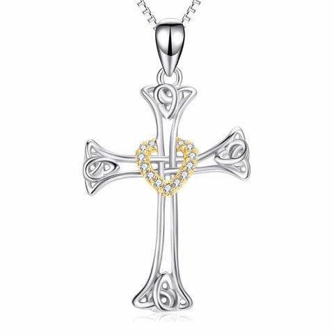 Crystal Heart Wreath Celtic Knot Cross Necklace