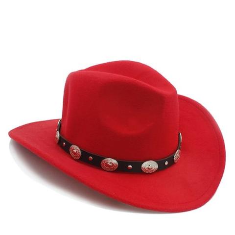 Metal Decorated Leather Belt Colored Felt Cowgirl Hat (2 Colors Available)