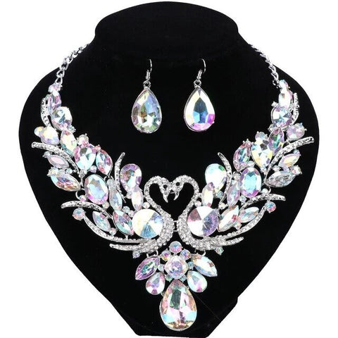 2PC Crystal White Swan Costume Jewelry Collection