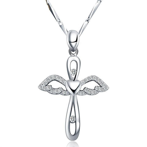Iced Wing Heart Fashion Cross Necklace