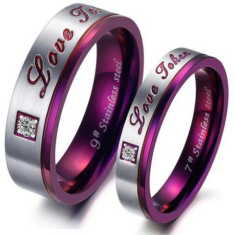 Two-Tone Stainless Steel Engraved CZ Couple Rings