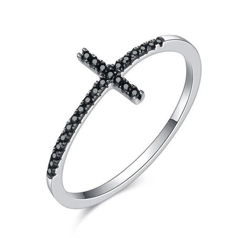 Black Zirconia Cross Sterling Silver Ring