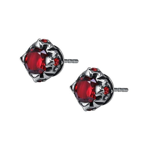 Simulated Red Ruby Gothic Flower Stud Earring