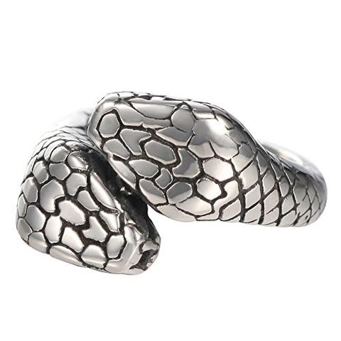 Stainless Steel Double Snake Head Tribal Biker Open Thumb Ring