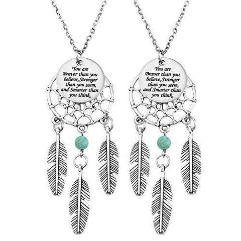 2PC Set Engraved Dream Catcher Brave Affirmation Necklace