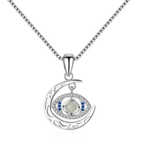 Moon and Horus Eye Crystal Sterling Silver Jewelry Set