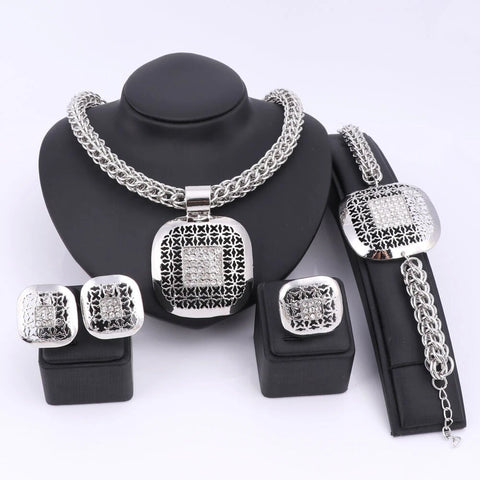 Chunky Square Mesh Medal Steel Fashion Jewelry Set