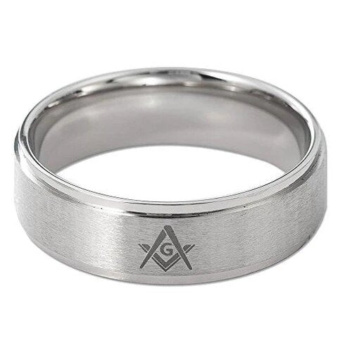 Stainless Steel Silver Plated Step Edge Masonic Ring