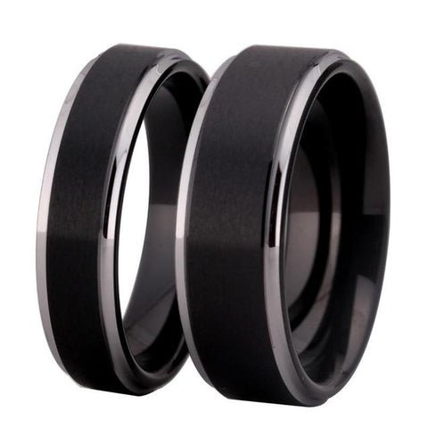 Comfort-Fit Satin Polish Black Tungsten Carbide Ring Set