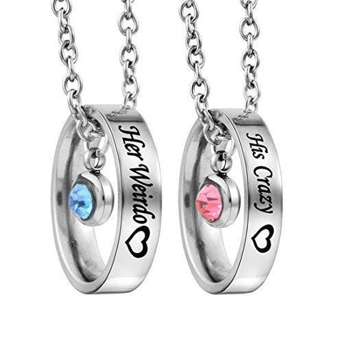 316L Stainless Steel His & Her Ring Crystal Pendant Necklace