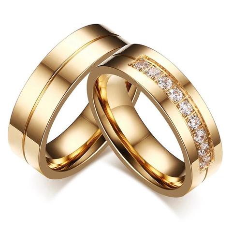 Gold Plated Stainless Steel Channel Set Zirconia Wedding Band