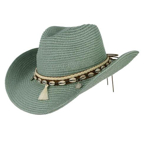 Hawaiian Cowrie Shell Tassel Straw Cowgirl Hat (6 Available Colors)