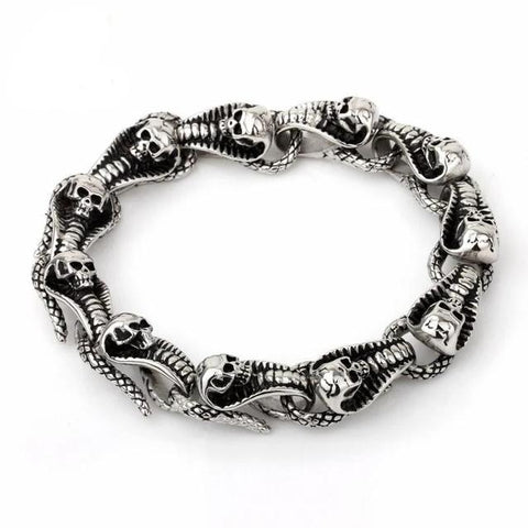 Gothic 3D Skeleton Cobra Stainless Steel Link Bracelet