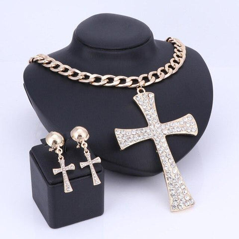 2PC Micro Pave Christian Cross Statement Jewelry Collection