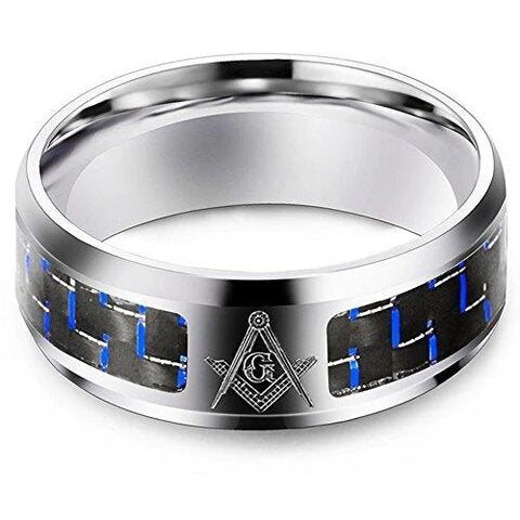 Men’s Stainless Steel Black Fiber Filled Masonic Ring