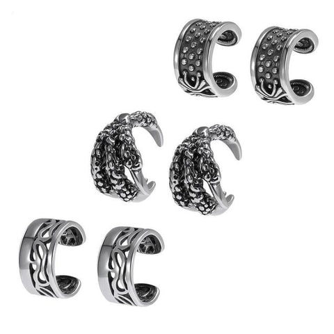 6Pcs Stainless Steel Medieval Roman Style Cuff Earring Set