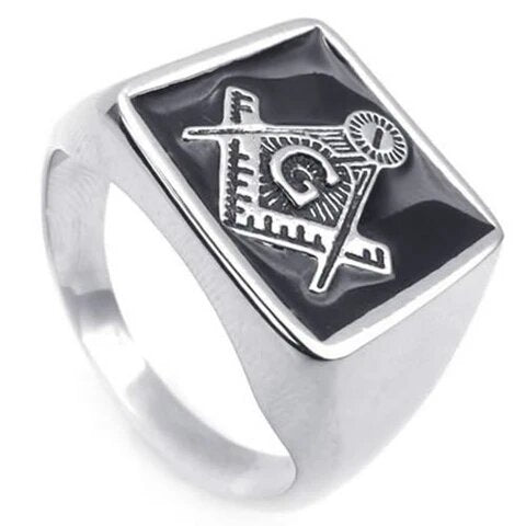 Men’s Stainless Steel Embossed Stamped Punk Masonic Ring