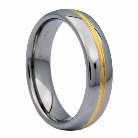 Gold-Tone Center Groove Silver Tungsten Carbide Ring 