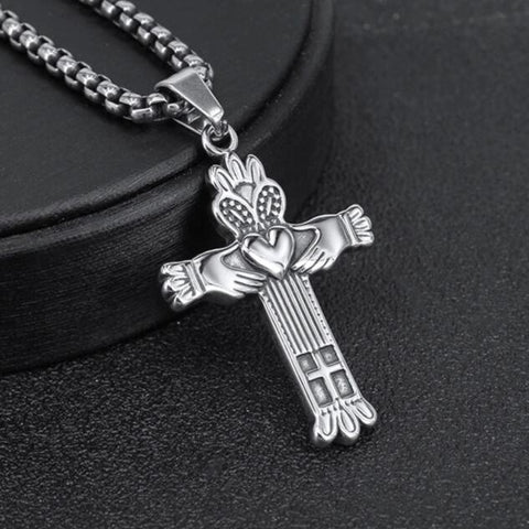 Stainless Steel Claddagh Cross Pendant Necklace