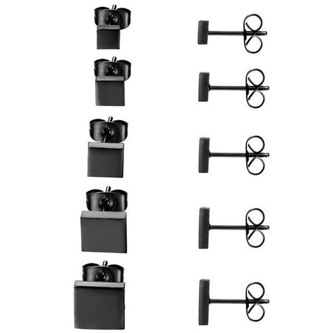 5 Sets Black Stainless square Stud Earrings 