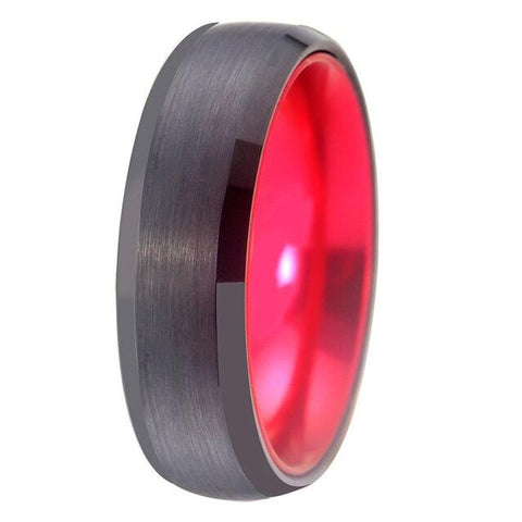 Brushed Black & Red Tungsten Carbide Wedding Ring 