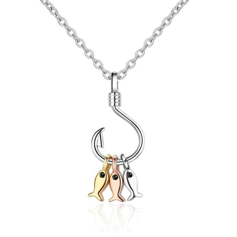Silver-Tone Fishhook Fish Charm Necklace
