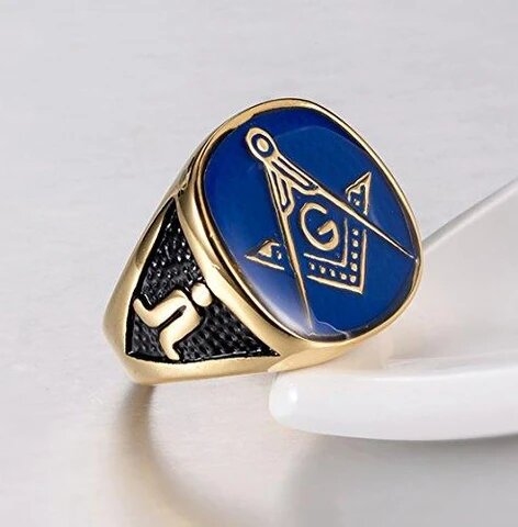 Men’s Stainless Steel Gold Plated Freemason Ring